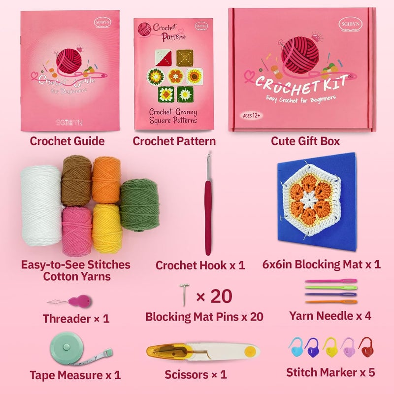 SGIBYN Crochet Kit for Beginners with Step-by-Step Video Tutorials, Granny Squares Beginners Starter Crochet Kit for Women Knitting Kits Learn to Crochet Set (Granny Squares) - Image 3